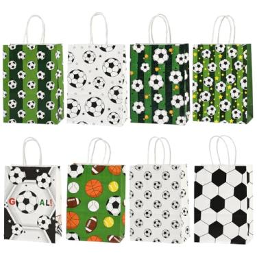 Imagem de SOFPLATE 16 peças 16 x 8,1 x 21 cm, sacos de presente de papel com tema esportivo, sacos de presente de futebol com alça, bolsas de papel coloridas de ligas de futebol europeias para esportes, vitória