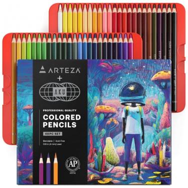 Imagem de Conjunto de 48 lápis de cor à base de cera ARTEZA AKU World Edition, pré-apontados, ferramentas de mistura suave em caixa colecionável para
