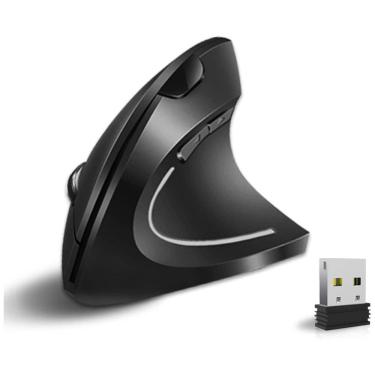 Imagem de Mouse Ergonômico Vertical Óptico sem Fio Reduz a Tensão do Pulso Multifunções, 800, 1600 DPI, VASSINK, Preto