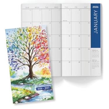 Imagem de Agenda de bolso mensal de 2 anos/calendário de bolso, 8,9 cm x 16,5 cm, 2026-2027: planejador semanal/agenda semanal/organizador de calendário mensal (temporadas de tree)