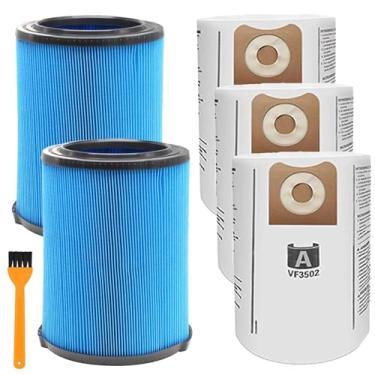 Imagem de Alrens Pacote com 2 filtros de vácuo VF5000 para aspirador de pó Ridgid Shop Vac 5-20 galões WD1450 WD0970 WD1270 WD06700 WD1680 + 3 pacotes VF3502 sacos de vácuo de alta eficiência para Ridgid Shop