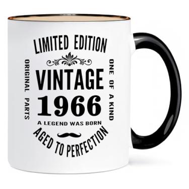 Imagem de ONRRI Caneca de café vintage de aniversário de 1966 de cerâmica de 325 ml, design envelhecido à perfeição, segura para micro-ondas, ótimo presente de aniversário de 60 anos