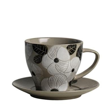 Imagem de GRFIT Caneca feita à mão xícara de café com pires conjunto de puxar flor latte retrô xícara de chá da tarde caneca de escritório copo de água caneca de café (cor: latão)