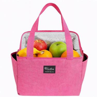 Imagem de Bolsa Termica Grande Academia Parque Piquinique Marmita Frutas Alca 2 Bolsos Multiuso Luxo Rosa