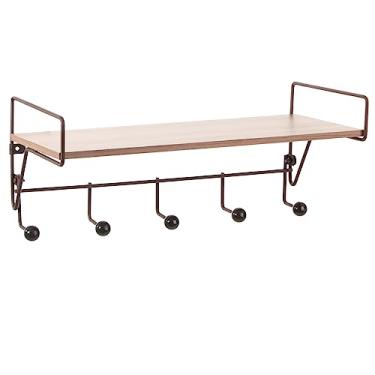 Imagem de Prateleira de Parede para Decorar com Ganchos Organizadores, Cor Corten Microtextura com Madeira Castanha, Metaltru