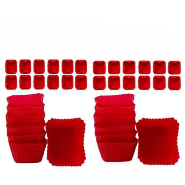 Imagem de Forminha de Silicone, 7x4.5x3.5cm, Kit 12/24 Mini Forma Quadrada Silicone Tortinha Cupcake Bolo Muffin(2 EMBALAGENS (24 UNI))