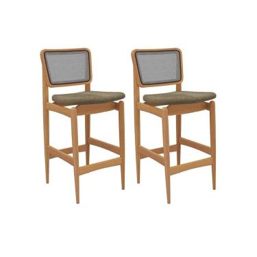 Imagem de Banqueta Sala De Jantar Liz 1bmm009ca Premium Madeira Maciça Kit 2 Un Carvalho-boucle Bege Fendi-tela Bege - Kappesberg