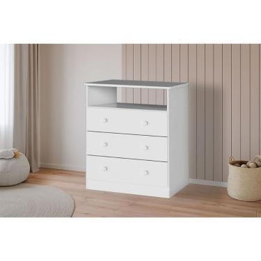 Imagem de Cômoda Infantil Quarto Smim 3 Gavetas em MDF com Puxador Plástico Branco com Nicho