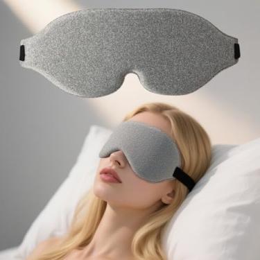 Imagem de Máscara para os olhos de seda sintética macia para dormir com tampões de ouvido dupla camada hipoalergénica para dormir à noite, soneca de viagem (cinza claro)