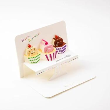 Imagem de Cartão de aniversário 3D simples com envelope - padrão de bolo pequeno colorido, adequado para gravar cartas de bênçãos