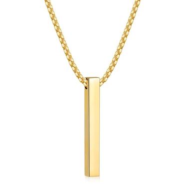 Imagem de Colar com pingente masculino, colar com pingente masculino com corrente de caixa de 2,5 mm, corrente de barra de aço inoxidável, 45 a 71 cm, one size, Aço inoxidável, Sem Pedra Preciosa