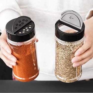 Imagem de 1 recipiente de plástico para especiarias, frascos de tempero, transparentes, reutilizáveis, grandes, vazios, com tampas de coqueteleira para armazenamento de cozinha (300 ml)