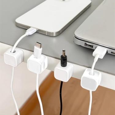 Imagem de Pacote com 6 organizadores de cabos magnéticos, suporte de cabo adesivo para suporte de cabos USB, gerenciamento de fios para telefone, casa, escritório, mesa