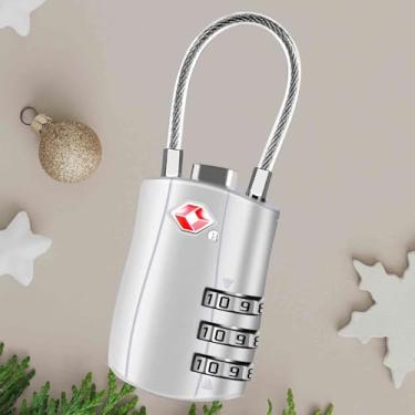 Imagem de Cadeado de bagagem aprovado pela TSA, cadeados de cabo de viagem combinados, cadeados de 3 dígitos reinicializáveis de liga metálica, cadeado aceito pela TSA sem chave para armário de academia, estojo