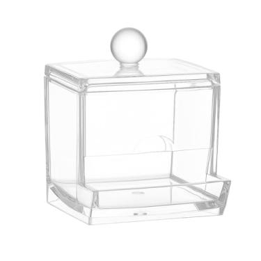 Imagem de Organizador de Acrílico Transparente com Tampa para Hastes de Algodão, Dispenser para Banheiro, Porta Cotonetes
