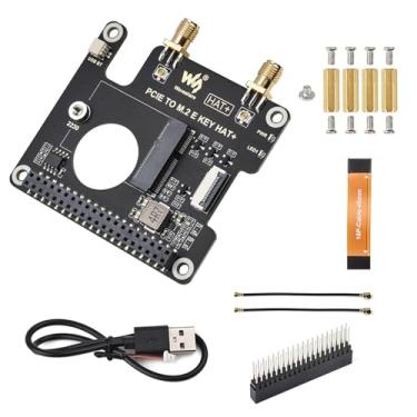 Imagem de CHAPÉU PCIe para M.2 E Key para Raspberry Pi 5, compatibilidade com NIC sem fio NGFF, suporte USB Bluetooth, padrão HAT+, interface PCIe, Raspberry Pi 5 PCIe HAT para módulos de rede sem fio