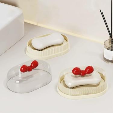 Imagem de 1 saboneteira de plástico, branco, (14 x 9,5 x 5 cm), saboneteira de banheiro, camada dupla, sem necessidade de perfuração, suporte de sabão