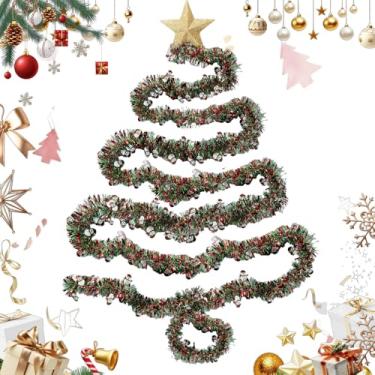 Imagem de Guirlanda de Natal de 1,5 m, verde, vermelha, prata, enfeite de árvore de Natal, guirlanda metálica torcida no teto, decorações para pendurar no teto para festa de ano novo, aniversário, férias, uso