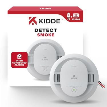 Imagem de Kidde Detector de fumaça com fio, bateria reserva de 10 anos, interconectável, indicadores de luz de advertência LED, 20SA10