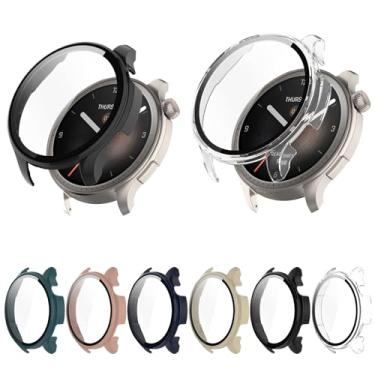 Imagem de Capa rígida de policarbonato protetor de tela de vidro temperado compatível com Amazfit Balance Smart Watch, capa protetora protetora sensível ao toque, pacote com 2