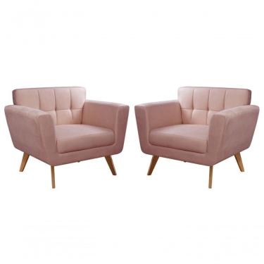 Imagem de Conjunto 2 Poltronas Bruna Confortável Decorativa Moderna - Veludo Rosê 390