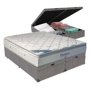 Imagem de Cama Box Com Baú King E Colchão Freedom Ortobom D33 Cinza