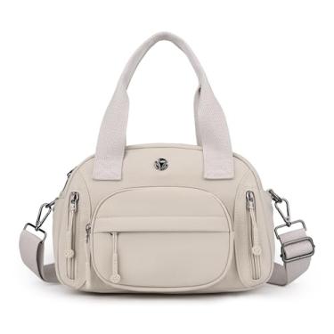 Imagem de Wytidian Bolsa de ombro de nylon para mulheres, espaçosa com vários bolsos, bolsa tiracolo casual feminina para viagens, trabalho diário, Bege A, Bolsas transversais com vários bolsos