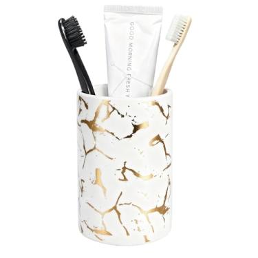 Imagem de Suporte de escova de dentes de banheiro em mármore dourado, suporte de escova de dentes de cerâmica preto e branco, caixa de escova de dentes moderna, usado para rack de armazenamento de bancada de