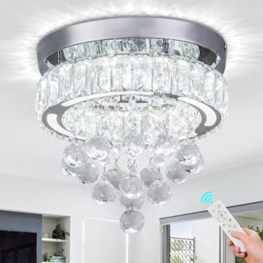 Imagem de Zenouidle Lustre De Cristal Moderno Com Regulagem Intensidade, Luminária Teto Embutida Em Led, Design Formato Gota Chuva Para Sala Estar, Quarto, Restaurante, 18 W, 800 Lm