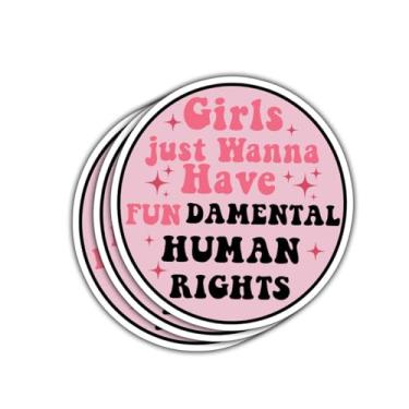 Imagem de 3 peças de adesivos femininos Just Want to Have Fun Damental de direitos humanos - adesivos feministas, adesivos de direitos das mulheres, citações engraçadas, adesivos de vinil decorados para garrafa