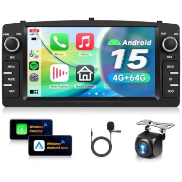 Imagem de Estéreo automotivo 4G + 64G Android 15 para Toyota Corolla E120 2000-2006 com Carplay sem fio Android Auto, tela sensível ao toque IPS de 22 cm, GPS/WiFi/Bluetooth 5.0/FM/32EQ/SWC/câmera de backup