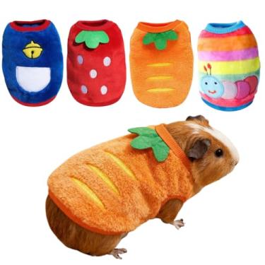 Imagem de 4 peças de roupas de porquinho-da-índia - colete quente e fofo estampado em desenho animado, roupas macias adequadas para porquinhos-da-índia, coelhos, hamsters, furões e outros animais pequenos (PPP)