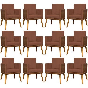 Imagem de Kit 12 Poltronas Decorativas Para Escritório Lis Corino e Pé Palito - Terracota Suede Corino