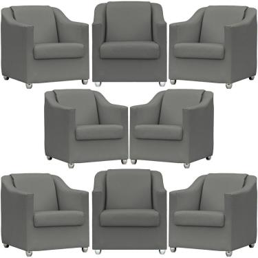 Imagem de Kit 8 Poltronas Mila Corino Cores Pé De Plástico Cromado - Cinza Corino
