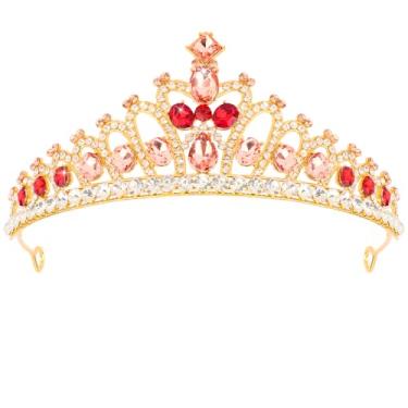 Imagem de Exacoo Tiaras vermelhas para mulheres, coroas de ouro rosa para meninas, faixa de cabeça de princesa, decorações de aniversário rosa, roupas de Halloween, coroa de fadas, presentes de festa