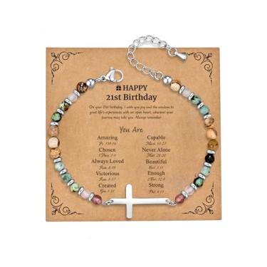 Imagem de JUTOLOKA Pulseira de cruz banhada a ouro 18K para mulheres | Presentes baseados na fé cristã para batismo, confirmação, Páscoa | Presente para mãe, irmã, sobrinha, amiga no aniversário, Natal, Medium