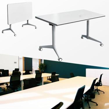 Imagem de ZDJZMGZ Mesa de conferência dobrável, 2 mesas grandes de sala de conferência para 10 pessoas, mesas de treinamento modernas com rodas silenciosas, para sala de reuniões de escritório (branco, 1)