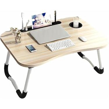 Imagem de Mesa de cama portátil para laptop, mesa de colo para notebook, suporte de leitura com porta de carregamento USB/suporte de copo/caneta para/sofá/sofá, mesa de computador dobrável, eficiência (branca)