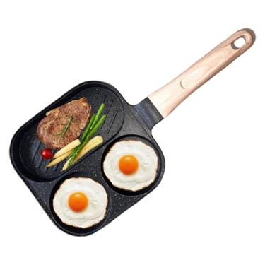 Imagem de Frigideira antiaderente para ovos, frigideira, panqueca, frigideira, 3 seções, para fogão de indução elétrica, casa, cozinha, brunch, café da manhã, omelete, panqueca, sanduíche, hambúrguer, bacon