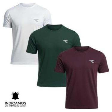 Imagem de Kit 3 Camisetas Diadora Small Logo Masculina - Bordô e Branco M-Masculino