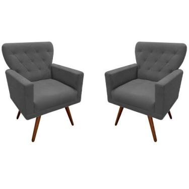 Imagem de Kit 2 Poltronas Decorativa Aurora Suede Cinza Pés Madeira Mz Decor - M