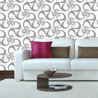 Imagem de Papel De Parede Branco E Desenhos Geométrico Cinza Adesivo - LRP