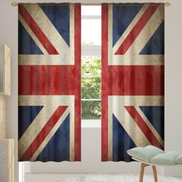 Imagem de 2 conjuntos de painéis de cortinas transparentes com bandeira retrô britânica, cortinas transparentes arejadas com filtro leve, painéis de cortina de porta e janela para sala de estar, quarto, jantar