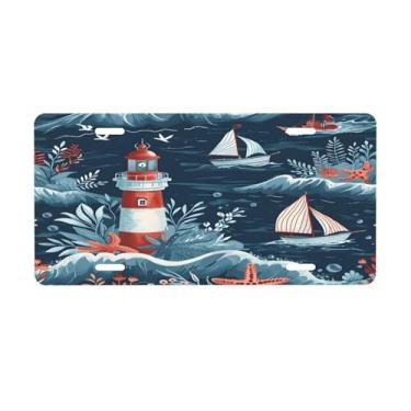 Imagem de Placa de licença de barco para farol marinho marinho para placas de carro dianteiras de alumínio metal adequado para caminhão, placa de porta de carro, bar, café, acessórios automotivos para homens e