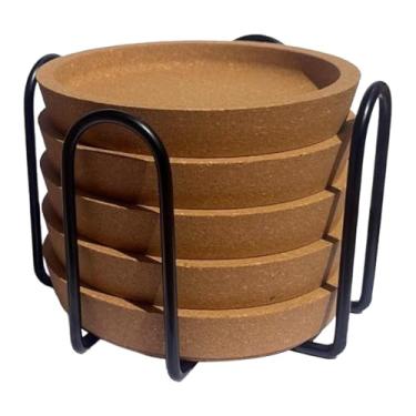 Imagem de Ｂｅｓｇａ Conjunto de 5 Porta-Copos Redondos de Cortiça com Borda Antiderrapante para Casamento, Cozinha e Bebidas, com Suporte de Ferro para Copos, Ideal para