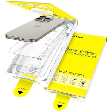 Imagem de JETech Película de Vidro Temperado para iPhone 15 Pro Max 6,7 Polegadas, Instalação Rápida em Um Passo com Caixa de Alinhamento Automático sem Bolhas, Protetor de Tela 9H, HD-Claro, Pacote com 3