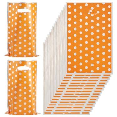 Imagem de 20 peças de sacolas de presente de bolinhas para presente de 25,5 x 16,4 cm, sacolas plásticas retangulares de PET com alça para casamentos, aniversário, chá de bebê, lembrancinhas de festa, laranja