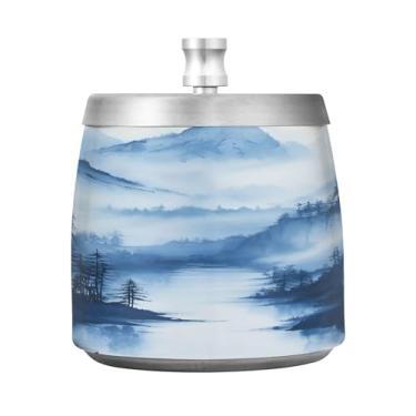 Imagem de SEHANY Cinzeiro Majestic Mountain Peak com tampa para cigarros, à prova de vento, sem fumaça, aço inoxidável, cinzeiros para uso interno e externo, grande, inodoro, para fumantes, decoração de