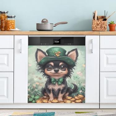 Imagem de ATTX Capa de ímã de lava-louças de cachorro fofo Dia de São Patrício, 58 cm C x 66 cm A decoração da capa da máquina de lavar louça, decalques de armário doméstico adesivos de eletrodomésticos #147