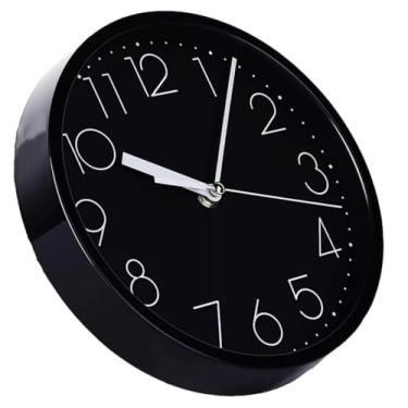 Imagem de Relógio de Parede Preto e Branco 25cm Pilha Minimalista Silencioso Design Moderno Ambientes (FUNDO PRETO)